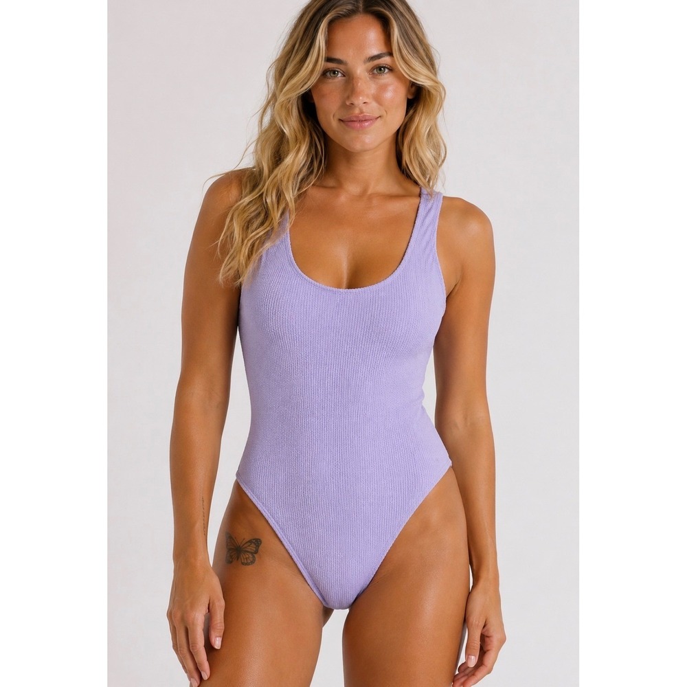 Cotton On Body Purple Crinkle Scoop Back One Piece‎ Cheeky Swimsuit Size M Beach